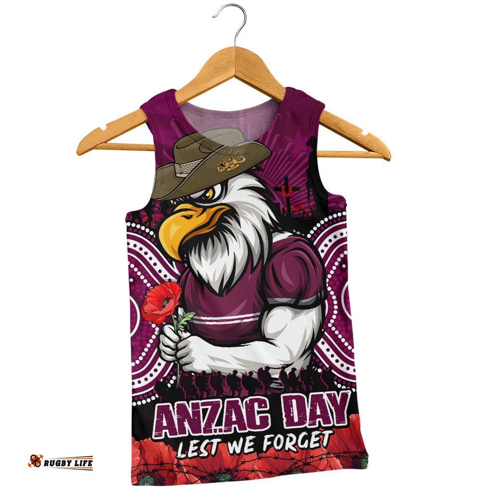 Manly Warringah Sea Eagles Men Singlet Anzac Day Pride Of Service Eternal Memory