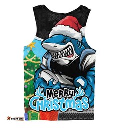 Cronulla-Sutherland Sharks Men Singlet Santa Scoring Touchdown On Christmas Game Day