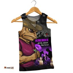 Queensland Maroons Men Singlet Anzac Day Purple Poppy And Animals That Served