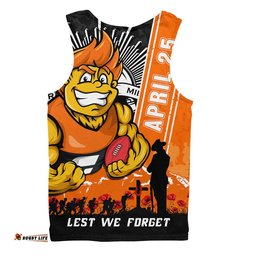 GWS GIANTS Men Singlet Anzac Day Lest We Forget Memorial