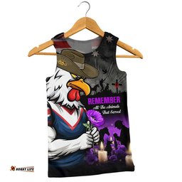 Sydney Roosters Men Singlet Anzac Day Purple Poppy And Animals That Served