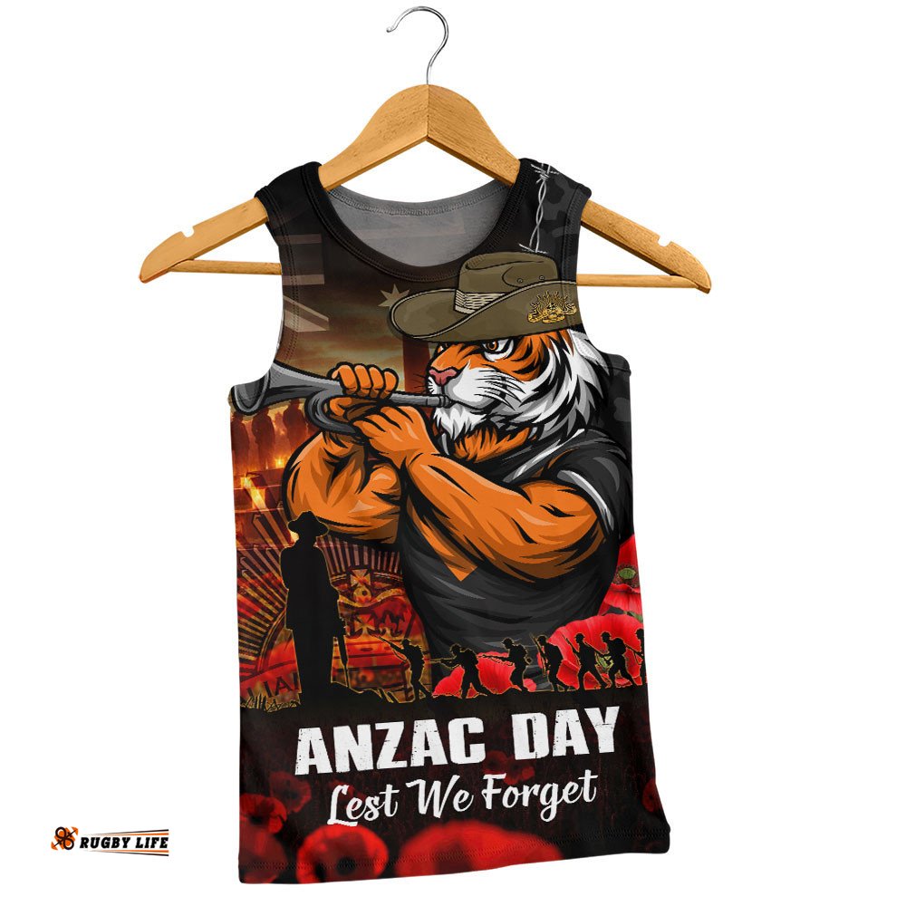 Wests Tigers Men Singlet Anzac Day Rising Dawn Ceremony Lest We Forget Courage