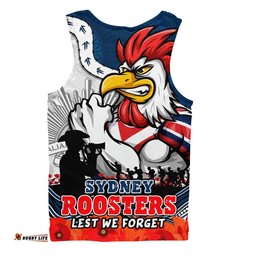 Sydney Roosters Men Singlet Anzac Day Remembrance Of Courage Loyalty Valor