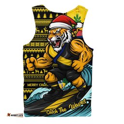 Richmond Men Singlet Christmas Holiday Santa Rides The Waves
