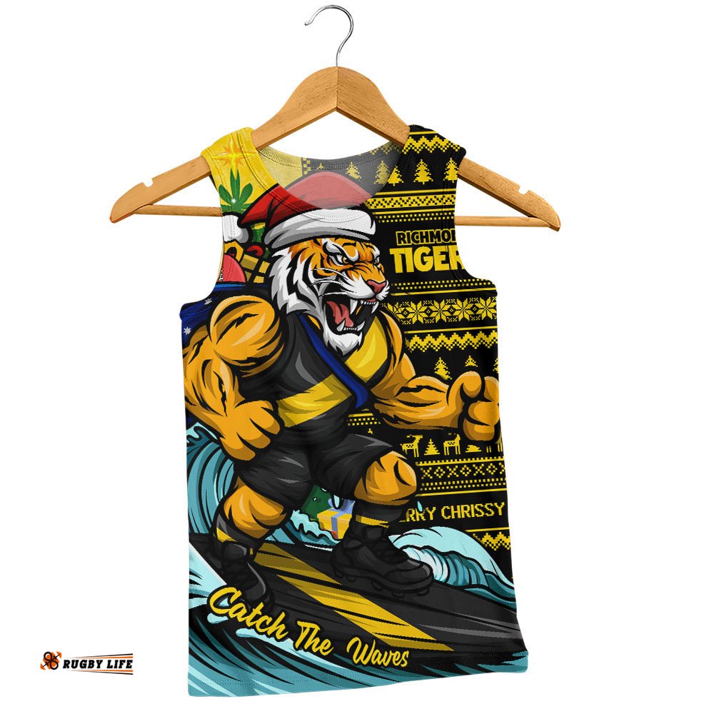 Richmond Men Singlet Christmas Holiday Santa Rides The Waves