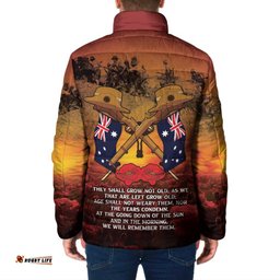ANZAC Day Lest We Forget Padded Jacket Australian Veterans Remembrance Tribute LT18