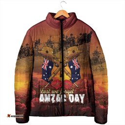 ANZAC Day Lest We Forget Padded Jacket Australian Veterans Remembrance Tribute LT18