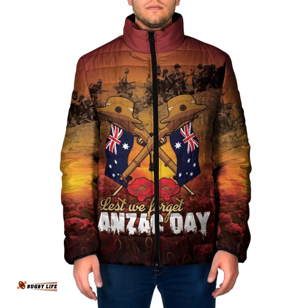 ANZAC Day Lest We Forget Padded Jacket Australian Veterans Remembrance Tribute LT18