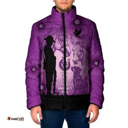Australia Animals ANZAC Day Padded Jacket Lest We Forget The Animals Too Purple Poppy LT14