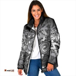 Aotearoa Maori Hei Tiki Padded Jacket Kiwikiwi Kowhaiwhai Puhoro Motif LT9