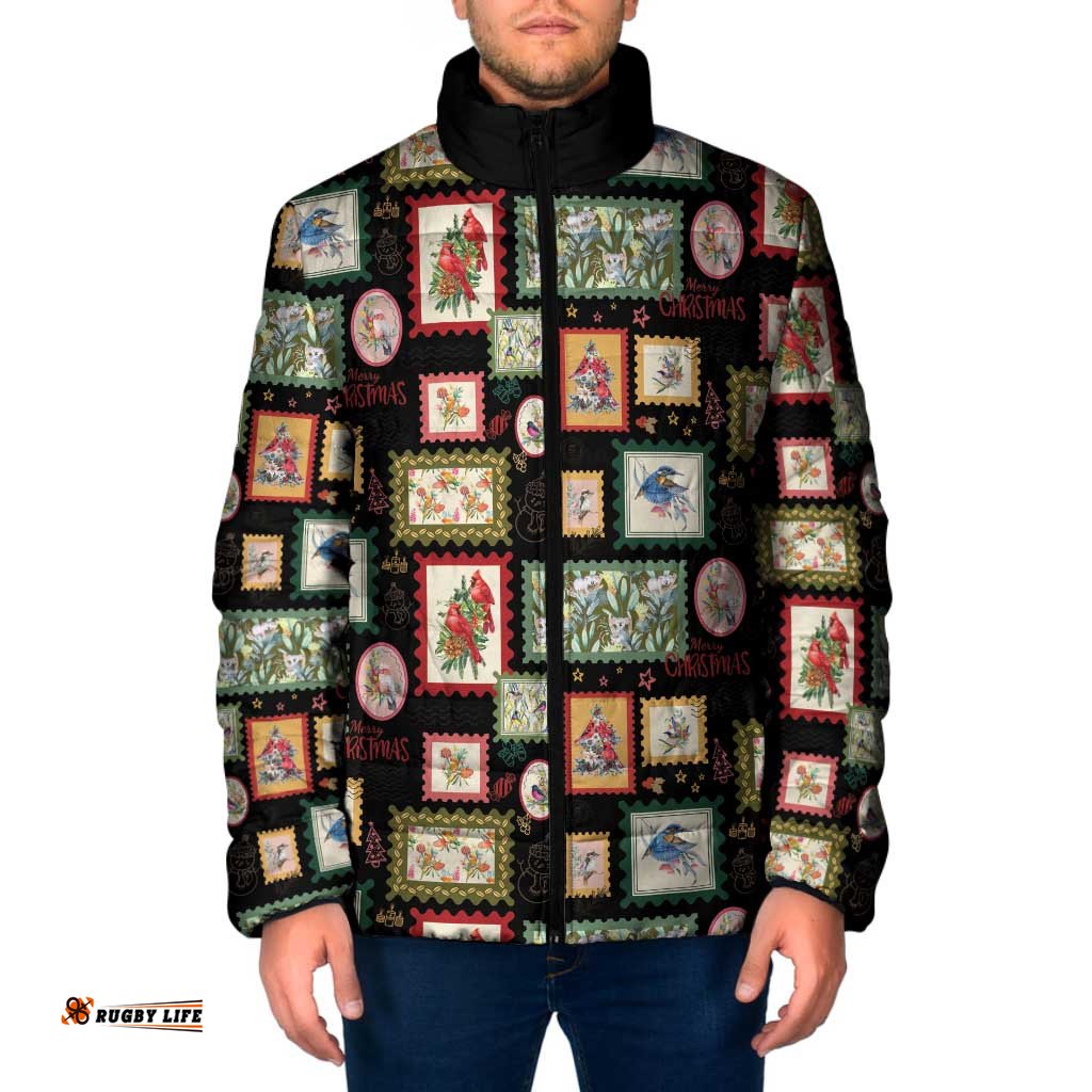 Aussie Birds Christmas La La Land Padded Jacket Black Vintage Stamp Edition LT9