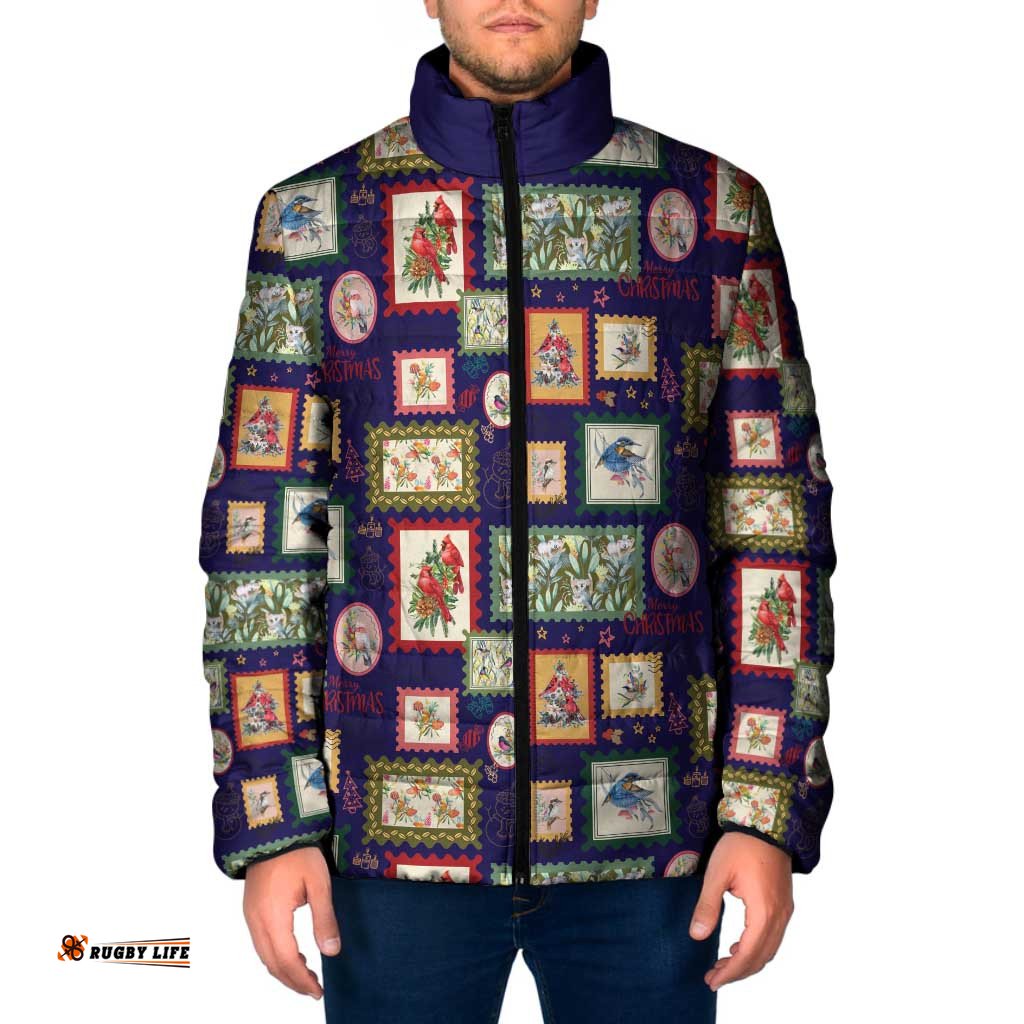 Aussie Birds Christmas La La Land Padded Jacket Navy Blue Vintage Stamp Edition LT9