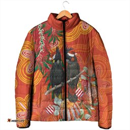 Australia Black Cockatoo Christmas Padded Jacket Banksia Bottlebrush Aboriginal Art LT14