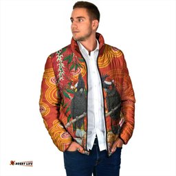 Australia Black Cockatoo Christmas Padded Jacket Banksia Bottlebrush Aboriginal Art LT14