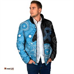 Australia Autism Awareness Month Padded Jacket Indigenous Lizard With Blue Ribbon LT14