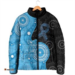 Australia Autism Awareness Month Padded Jacket Indigenous Lizard With Blue Ribbon LT14
