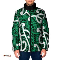 Aotearoa Maori Kowhaiwhai Padded Jacket Kakariki Puhoro and Patiki LT9