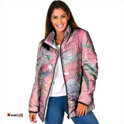 Australia Breast Cancer Awareness Padded Jacket Pink Galah with Eucalyptus Flowers LT7