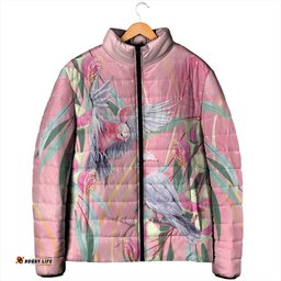 Australia Breast Cancer Awareness Padded Jacket Pink Galah with Eucalyptus Flowers LT7