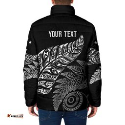 Aotearoa Personalized Lawn Bowls Maori Padded Jacket New Zealand Black Tribal Silver Fern LT7