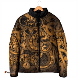 Aotearoa Maori Hei Tiki Padded Jacket Koura Kowhaiwhai Puhoro Motif LT9