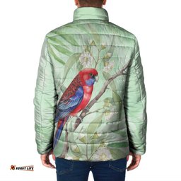Australia Crimson Rosella Padded Jacket Platycercus Elegans Eucalyptus Alba Watercolor LT14