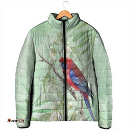 Australia Crimson Rosella Padded Jacket Platycercus Elegans Eucalyptus Alba Watercolor LT14
