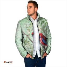 Australia Crimson Rosella Padded Jacket Platycercus Elegans Eucalyptus Alba Watercolor LT14