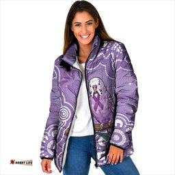 Australia Epilepsy Awareness Padded Jacket Purple Budgerigar Plumeria Aboriginal LT14