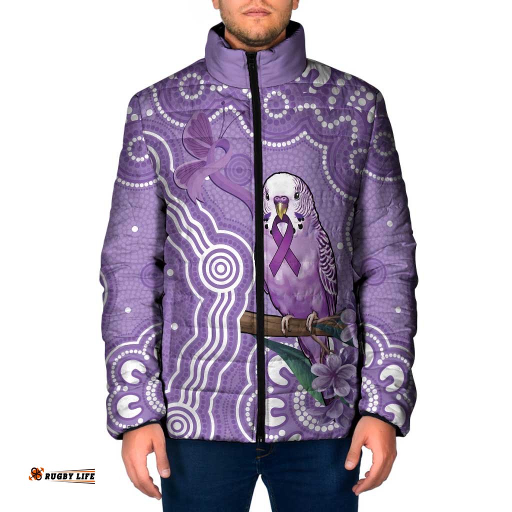 Australia Epilepsy Awareness Padded Jacket Purple Budgerigar Plumeria Aboriginal LT14