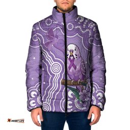Australia Epilepsy Awareness Padded Jacket Purple Budgerigar Plumeria Aboriginal LT14