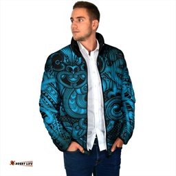 Aotearoa Maori Hei Tiki Padded Jacket Kikorangi Kowhaiwhai Puhoro Motif LT9