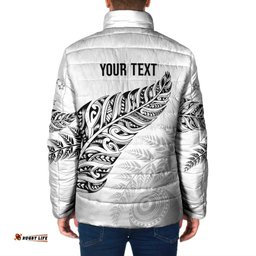 Aotearoa Personalized Lawn Bowls Maori Padded Jacket New Zealand White Tribal Silver Fern LT7