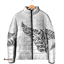 Aotearoa Personalized Lawn Bowls Maori Padded Jacket New Zealand White Tribal Silver Fern LT7