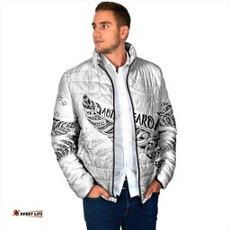 Aotearoa Personalized Lawn Bowls Maori Padded Jacket New Zealand White Tribal Silver Fern LT7