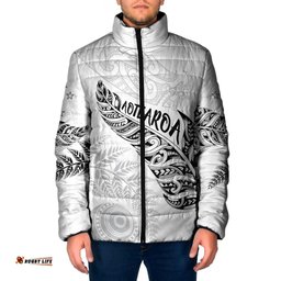 Aotearoa Personalized Lawn Bowls Maori Padded Jacket New Zealand White Tribal Silver Fern LT7