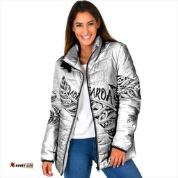 Aotearoa Personalized Lawn Bowls Maori Padded Jacket New Zealand White Tribal Silver Fern LT7