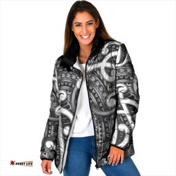 Aotearoa Maori Kowhaiwhai Padded Jacket Kiwikiwi Puhoro and Patiki LT9