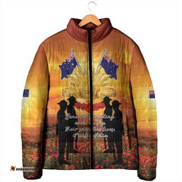 ANZAC Day Padded Jacket Remembrance Tribute Soldiers And Poppy Field LT05