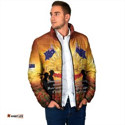 ANZAC Day Padded Jacket Remembrance Tribute Soldiers And Poppy Field LT05
