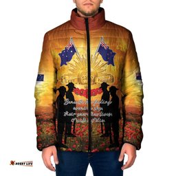 ANZAC Day Padded Jacket Remembrance Tribute Soldiers And Poppy Field LT05