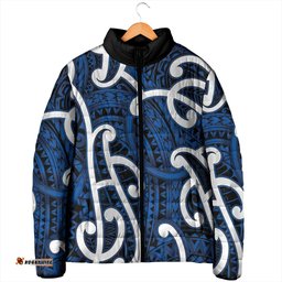 Aotearoa Maori Kowhaiwhai Padded Jacket Kikorangi Puhoro and Patiki LT9
