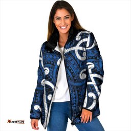 Aotearoa Maori Kowhaiwhai Padded Jacket Kikorangi Puhoro and Patiki LT9