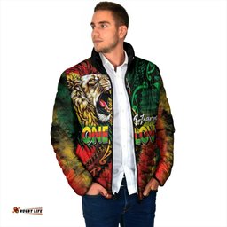 Aotearoa One Love Padded Jacket Reggae Lion with Kakahu Huruhuru LT03