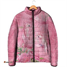 Australia Breast Cancer Awareness Padded Jacket Think Pink Cockatoos Ribbon LT14
