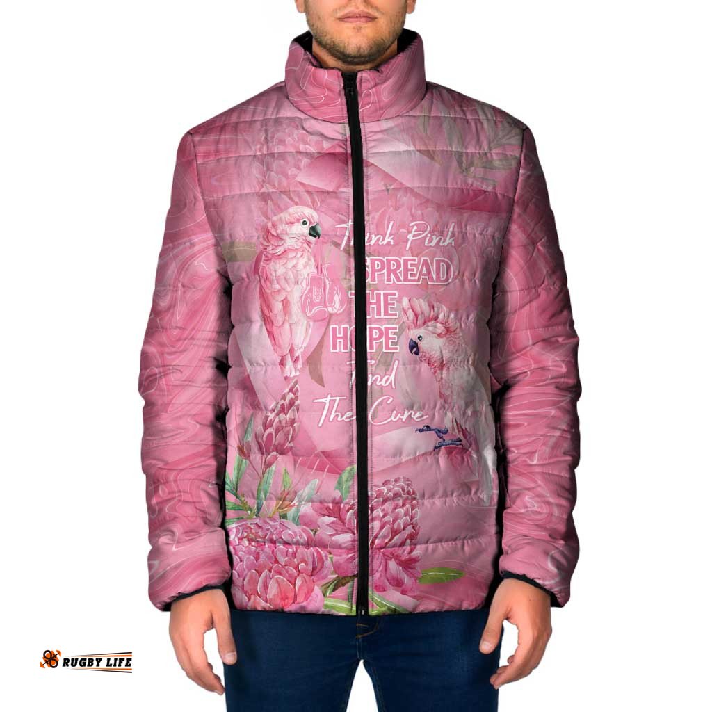 Australia Breast Cancer Awareness Padded Jacket Think Pink Cockatoos Ribbon LT14