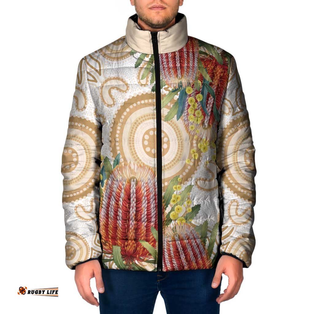 Australia Banksia Padded Jacket Aussie Native Flowers Indigenous Art LT14