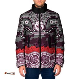 ANZAC Day Manly Warringah Sea Eagles Padded Jacket Military Memorial Aboriginal Indigenous Art TS04