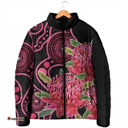 Australia Waratah Padded Jacket Telopea Aussie Native Flowers Indigenous Art LT14