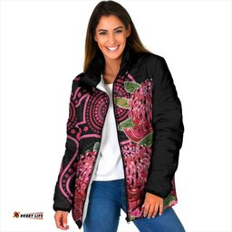 Australia Waratah Padded Jacket Telopea Aussie Native Flowers Indigenous Art LT14